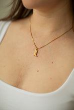 Load image into Gallery viewer, Gold necklace with a pendant worn by a person against a neutral background