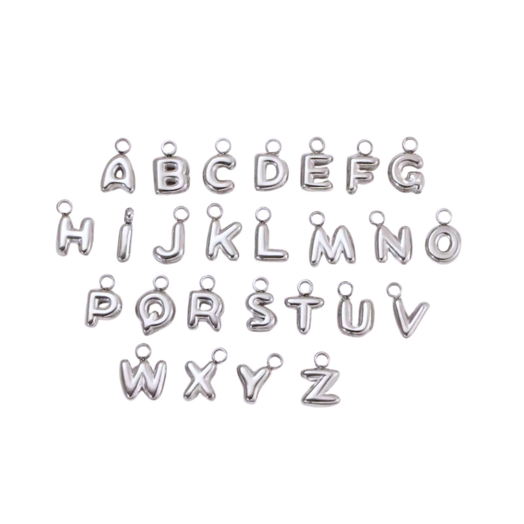 Silver Tiny Bubble Initial Charm