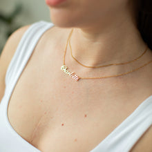 Load image into Gallery viewer, Person wearing a gold necklace with 'Charlotte' engraved on it, wearing a white tank top.
