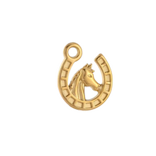 Load image into Gallery viewer, a horse head inside of a horseshoe charm 
