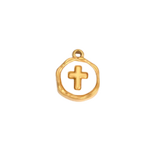 Load image into Gallery viewer, Gold cross pendant on a white background
