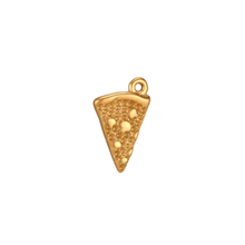 Load image into Gallery viewer, Gold triangle-shaped pepperoni pizza pendant with textured surface on a white background
